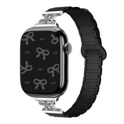 For Apple Watch 46mm / 49mm / 45mm / 44mm Bow Small Waist Magnetic Silicone Watch Band(Black)