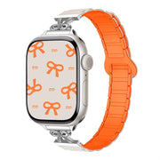 For Apple Watch 46mm / 49mm / 45mm / 44mm Bow Small Waist Magnetic Silicone Watch Band(Starlight Orange)
