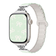 For Apple Watch 42mm / 41mm / 40mm / 38mm Bow Small Waist Magnetic Silicone Watch Band(Pale Mint with Starlight)