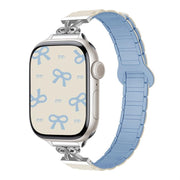 For Apple Watch 42mm / 41mm / 40mm / 38mm Bow Small Waist Magnetic Silicone Watch Band(Antique White with Misty Blue)