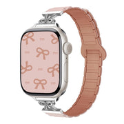 For Apple Watch 42mm / 41mm / 40mm / 38mm Bow Small Waist Magnetic Silicone Watch Band(Oxford Pink with Rose Gray)