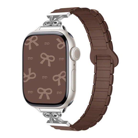 For Apple Watch 42mm / 41mm / 40mm / 38mm Bow Small Waist Magnetic Silicone Watch Band(Chocolate)
