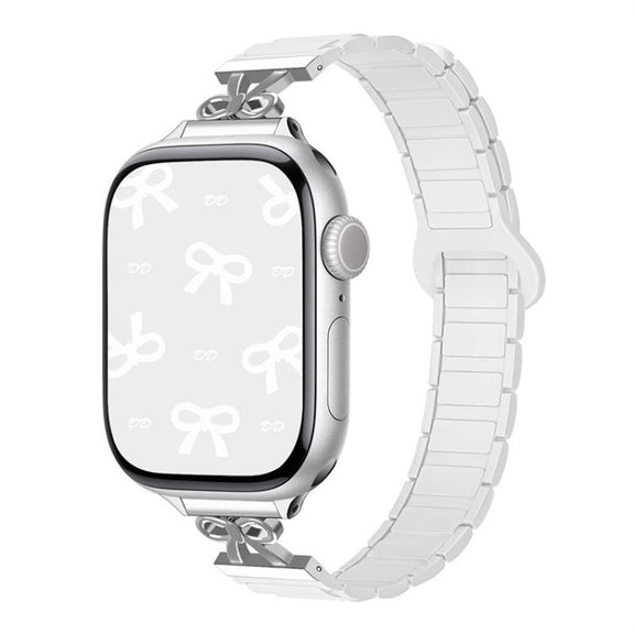 For Apple Watch 42mm / 41mm / 40mm / 38mm Bow Small Waist Magnetic Silicone Watch Band(Ceramic White)