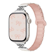 For Apple Watch 42mm / 41mm / 40mm / 38mm Bow Small Waist Magnetic Silicone Watch Band(Starlight with Pink Sand)