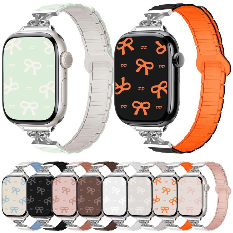 For Apple Watch 42mm / 41mm / 40mm / 38mm Bow Small Waist Magnetic Silicone Watch Band(Chocolate)