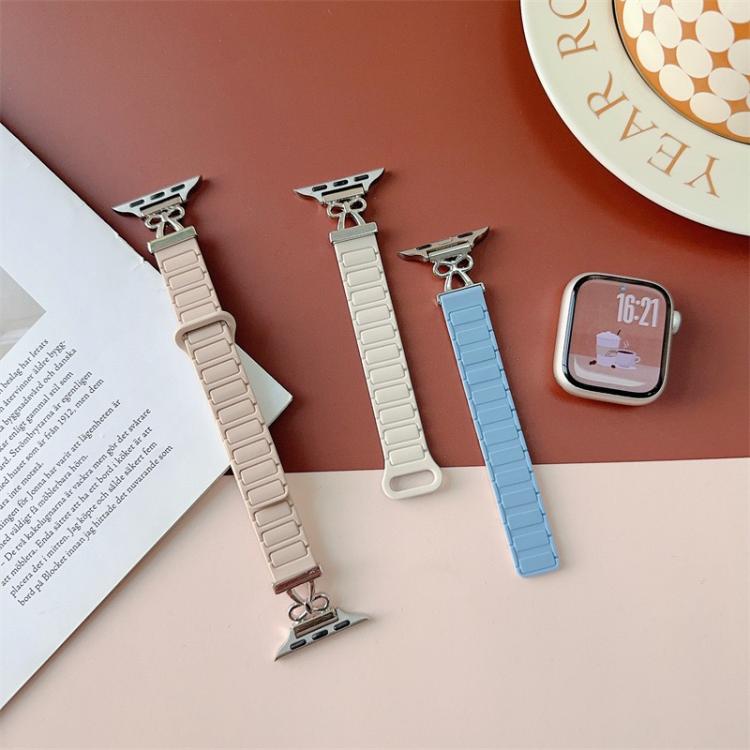 For Apple Watch 46mm / 49mm / 45mm / 44mm Bow Small Waist Magnetic Silicone Watch Band(Starlight with Pink Sand)
