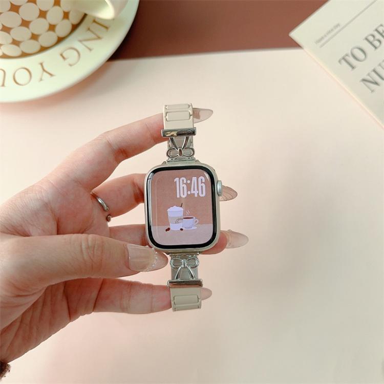 For Apple Watch 46mm / 49mm / 45mm / 44mm Bow Small Waist Magnetic Silicone Watch Band(Black)