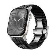 For Apple Watch 46mm / 49mm / 45mm / 44mm Knurled Texture Folding Buckle Silicone Watch Band(Titanium Black)