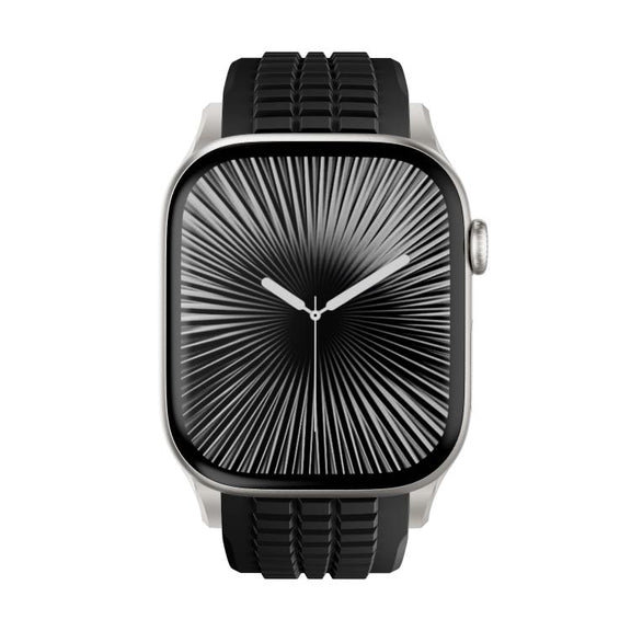 For Apple Watch 46mm / 49mm / 45mm / 44mm Knurled Texture Folding Buckle Silicone Watch Band(Titanium Black)
