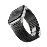For Apple Watch 46mm / 49mm / 45mm / 44mm Knurled Texture Folding Buckle Silicone Watch Band(Titanium Black)