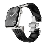For Apple Watch 46mm / 49mm / 45mm / 44mm Knurled Texture Folding Buckle Silicone Watch Band(Titanium Black)
