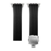 For Apple Watch 46mm / 49mm / 45mm / 44mm Knurled Texture Folding Buckle Silicone Watch Band(Titanium Black)