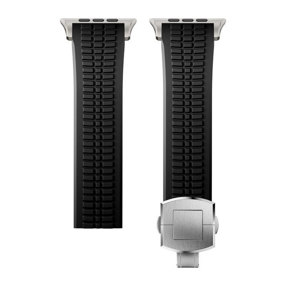 For Apple Watch 46mm / 49mm / 45mm / 44mm Knurled Texture Folding Buckle Silicone Watch Band(Titanium Black)