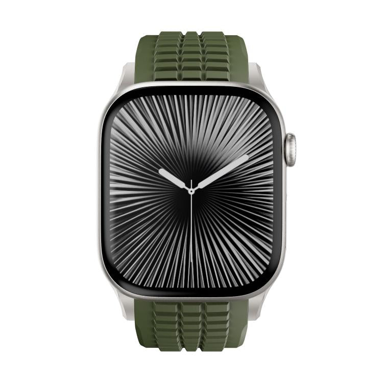 For Apple Watch 46mm / 49mm / 45mm / 44mm Knurled Texture Folding Buckle Silicone Watch Band(Titanium Green)