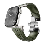 For Apple Watch 46mm / 49mm / 45mm / 44mm Knurled Texture Folding Buckle Silicone Watch Band(Titanium Green)