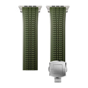 For Apple Watch 46mm / 49mm / 45mm / 44mm Knurled Texture Folding Buckle Silicone Watch Band(Titanium Green)