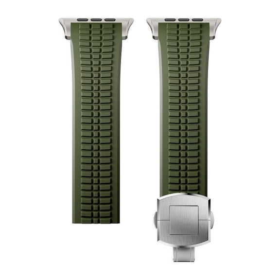 For Apple Watch 46mm / 49mm / 45mm / 44mm Knurled Texture Folding Buckle Silicone Watch Band(Titanium Green)