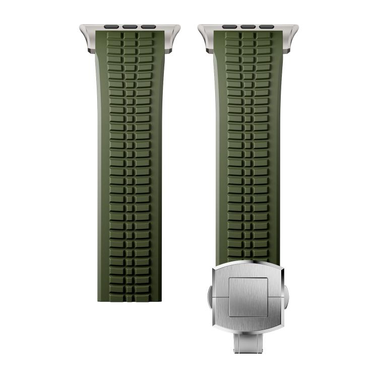 For Apple Watch 46mm / 49mm / 45mm / 44mm Knurled Texture Folding Buckle Silicone Watch Band(Titanium Green)