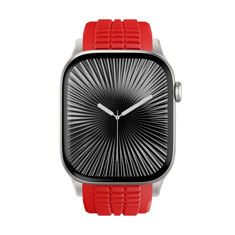 For Apple Watch 46mm / 49mm / 45mm / 44mm Knurled Texture Folding Buckle Silicone Watch Band(Titanium Red)