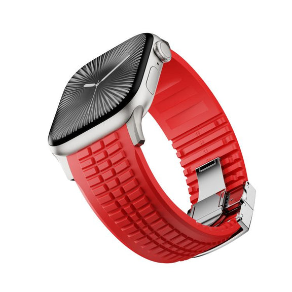 For Apple Watch 46mm / 49mm / 45mm / 44mm Knurled Texture Folding Buckle Silicone Watch Band(Titanium Red)