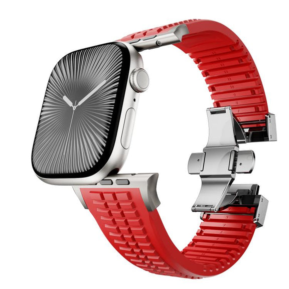 For Apple Watch 46mm / 49mm / 45mm / 44mm Knurled Texture Folding Buckle Silicone Watch Band(Titanium Red)