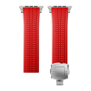 For Apple Watch 46mm / 49mm / 45mm / 44mm Knurled Texture Folding Buckle Silicone Watch Band(Titanium Red)