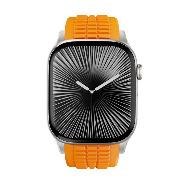 For Apple Watch 46mm / 49mm / 45mm / 44mm Knurled Texture Folding Buckle Silicone Watch Band(Titanium Orange)