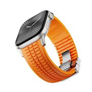 For Apple Watch 46mm / 49mm / 45mm / 44mm Knurled Texture Folding Buckle Silicone Watch Band(Titanium Orange)