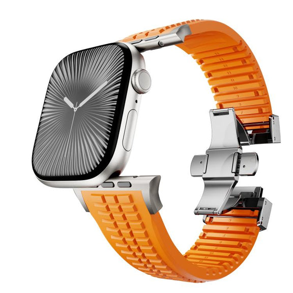 For Apple Watch 46mm / 49mm / 45mm / 44mm Knurled Texture Folding Buckle Silicone Watch Band(Titanium Orange)