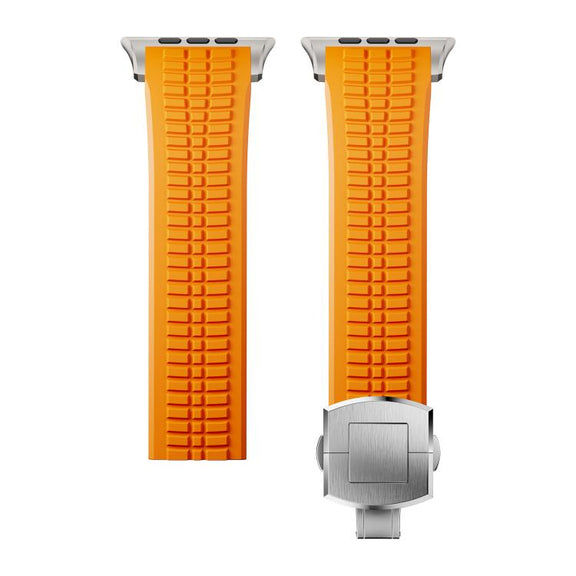 For Apple Watch 46mm / 49mm / 45mm / 44mm Knurled Texture Folding Buckle Silicone Watch Band(Titanium Orange)
