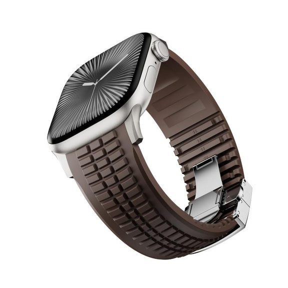 For Apple Watch 46mm / 49mm / 45mm / 44mm Knurled Texture Folding Buckle Silicone Watch Band(Titanium Curry)