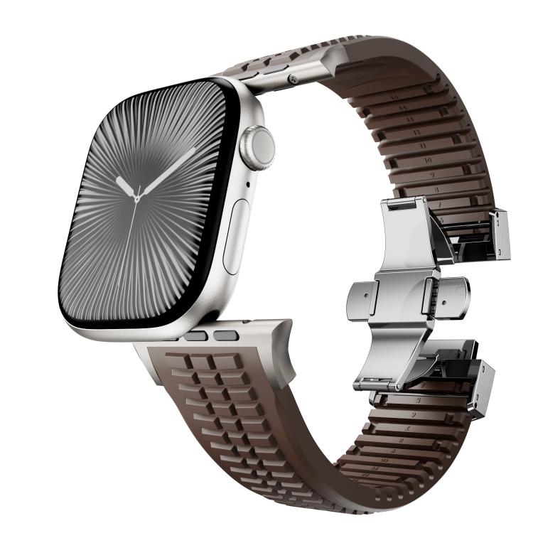 For Apple Watch 46mm / 49mm / 45mm / 44mm Knurled Texture Folding Buckle Silicone Watch Band(Titanium Curry) - free shipping - PMC TechLife - Order now!