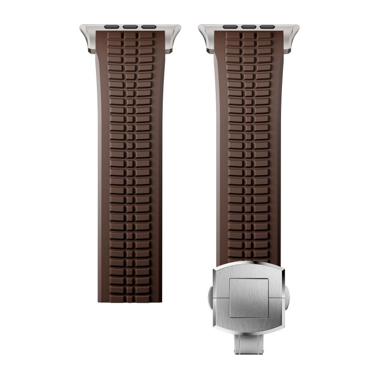 For Apple Watch 46mm / 49mm / 45mm / 44mm Knurled Texture Folding Buckle Silicone Watch Band(Titanium Curry)