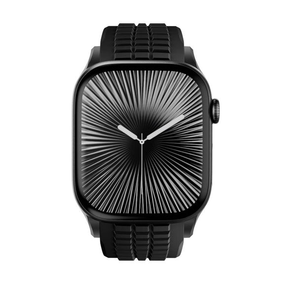 For Apple Watch 46mm / 49mm / 45mm / 44mm Knurled Texture Folding Buckle Silicone Watch Band(Black Black)