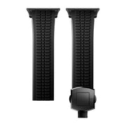For Apple Watch 46mm / 49mm / 45mm / 44mm Knurled Texture Folding Buckle Silicone Watch Band(Black Black)