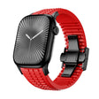 For Apple Watch 46mm / 49mm / 45mm / 44mm Knurled Texture Folding Buckle Silicone Watch Band(Black Red) - free shipping - PMC TechLife - Order now!
