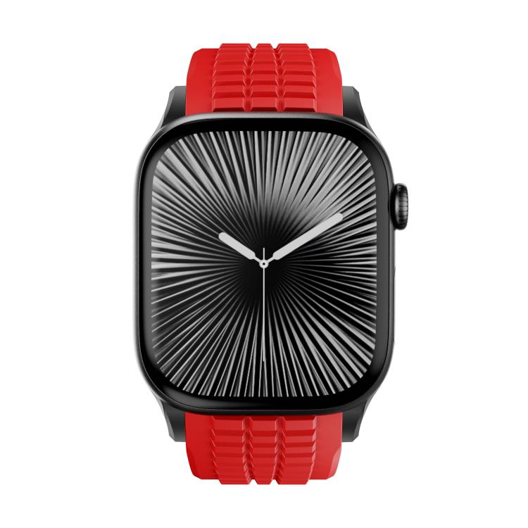 For Apple Watch 46mm / 49mm / 45mm / 44mm Knurled Texture Folding Buckle Silicone Watch Band(Black Red)