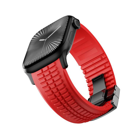 For Apple Watch 46mm / 49mm / 45mm / 44mm Knurled Texture Folding Buckle Silicone Watch Band(Black Red)