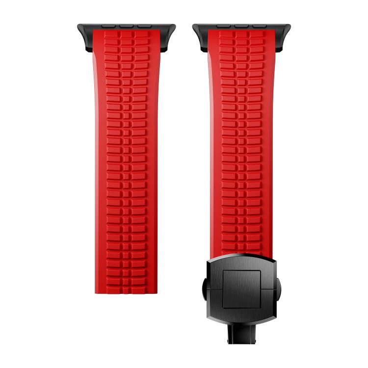 For Apple Watch 46mm / 49mm / 45mm / 44mm Knurled Texture Folding Buckle Silicone Watch Band(Black Red)
