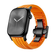 For Apple Watch 46mm / 49mm / 45mm / 44mm Knurled Texture Folding Buckle Silicone Watch Band(Black Orange)