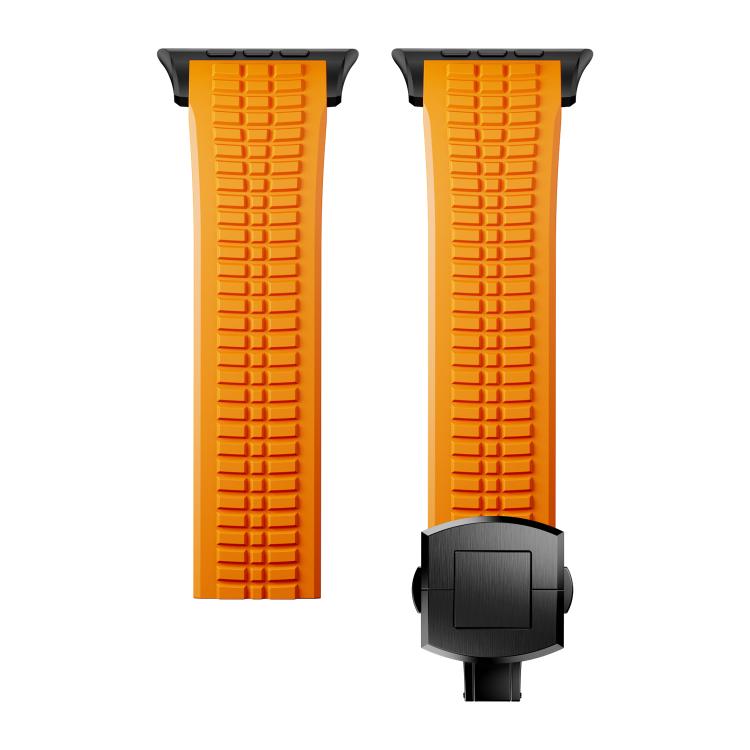 For Apple Watch 46mm / 49mm / 45mm / 44mm Knurled Texture Folding Buckle Silicone Watch Band(Black Orange)