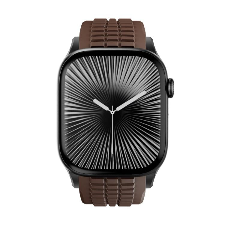 For Apple Watch 46mm / 49mm / 45mm / 44mm Knurled Texture Folding Buckle Silicone Watch Band(Black Curry)