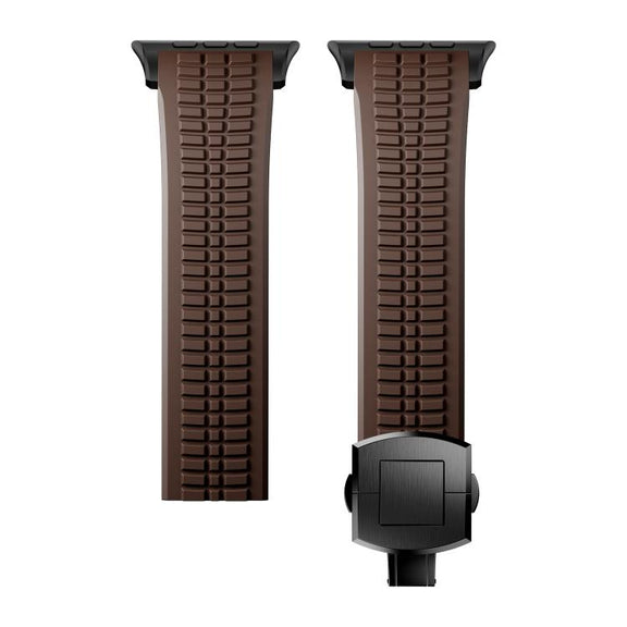 For Apple Watch 46mm / 49mm / 45mm / 44mm Knurled Texture Folding Buckle Silicone Watch Band(Black Curry)