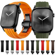For Apple Watch 46mm / 49mm / 45mm / 44mm Knurled Texture Folding Buckle Silicone Watch Band(Titanium Black)