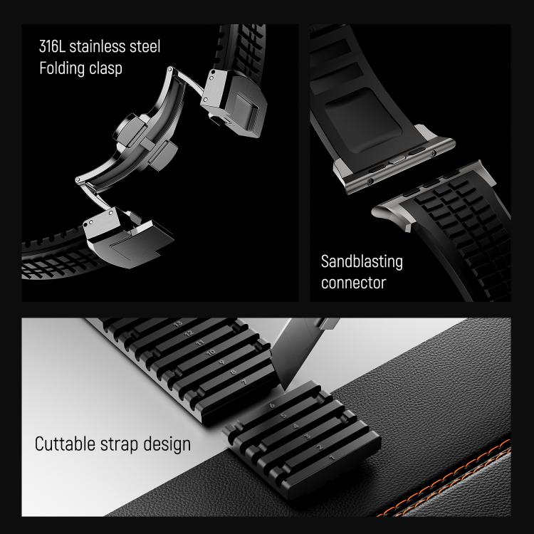 For Apple Watch 46mm / 49mm / 45mm / 44mm Knurled Texture Folding Buckle Silicone Watch Band(Black Red)