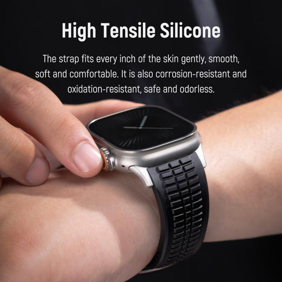 For Apple Watch 46mm / 49mm / 45mm / 44mm Knurled Texture Folding Buckle Silicone Watch Band(Titanium Green)
