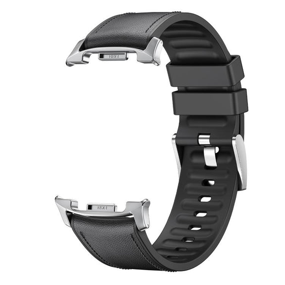 For Samsung Galaxy Watch8 / Watch8 Classic Metal Head Leather Skin Silicone Watch Band(Black)