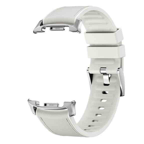 For Samsung Galaxy Watch8 / Watch8 Classic Metal Head Leather Skin Silicone Watch Band(White)
