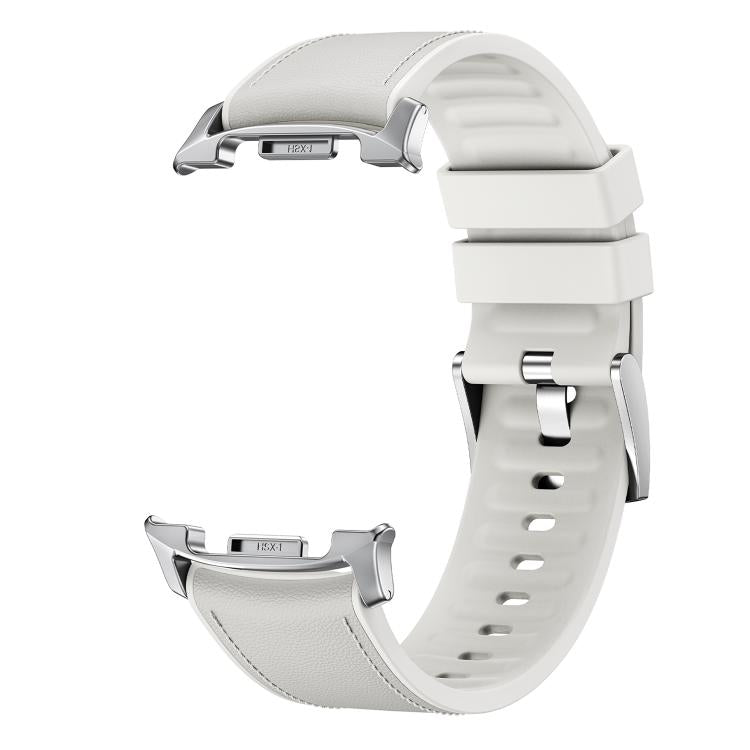 For Samsung Galaxy Watch8 / Watch8 Classic Metal Head Leather Skin Silicone Watch Band(White)