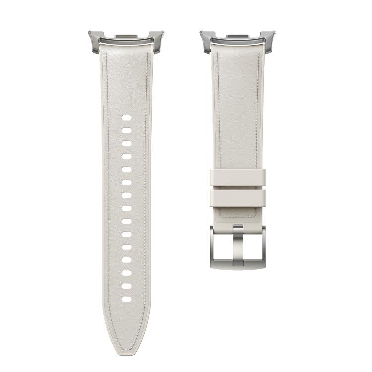 For Samsung Galaxy Watch8 / Watch8 Classic Metal Head Leather Skin Silicone Watch Band(White)